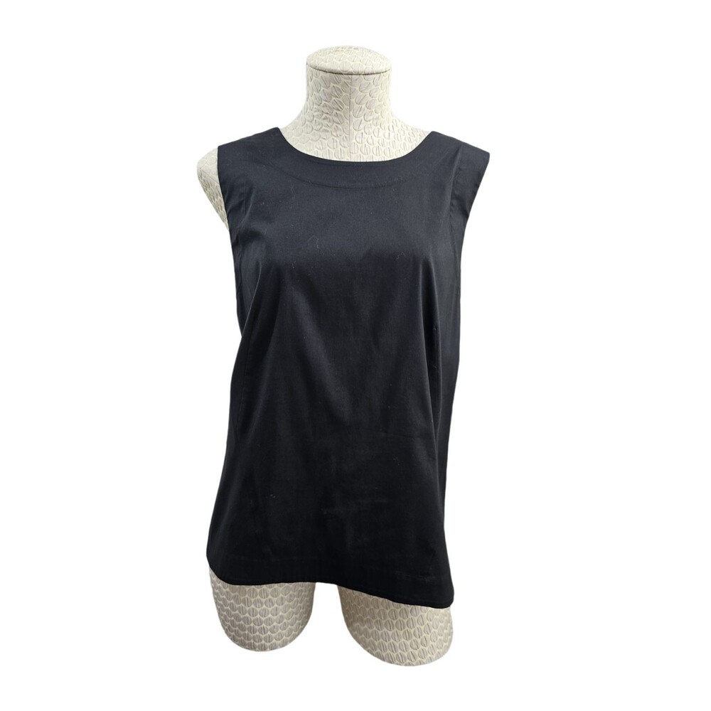 Lafayette 148 10 Black Sleeveless Hi-Low Poplinโ Tank Top Blouse Shirt Designer